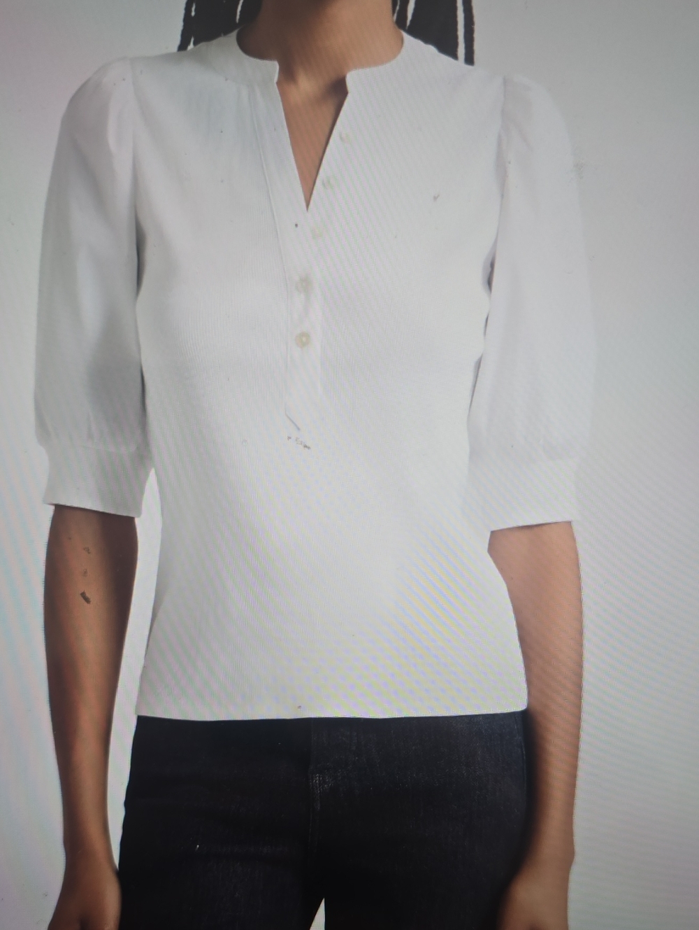 Veronica Beard White Puff-Sleeve Henley Blouse XS/P